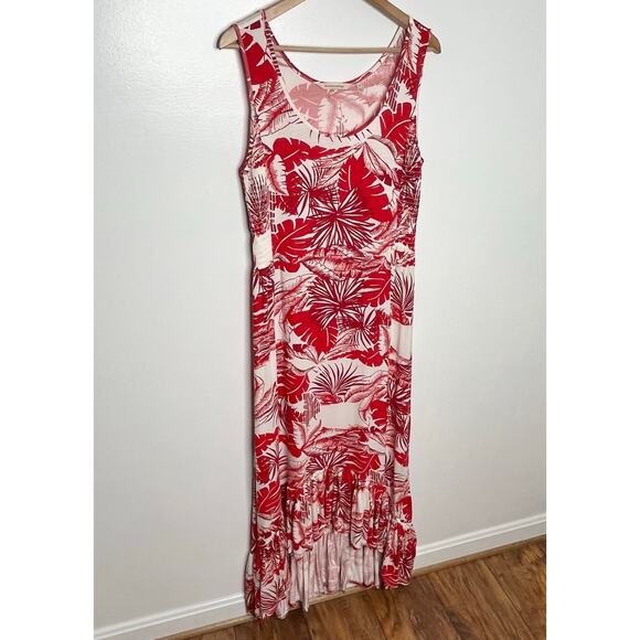 Soft Surroundings Womens Lilo Palm Print Maxi Dress S Red Tropical Resort Wear - Picture 3 of 9